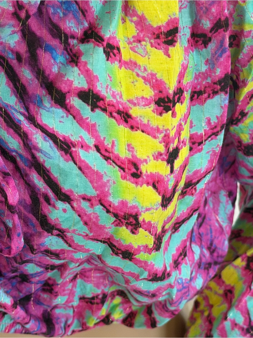 Luli Fama Off-Shoulder Cropped Blouse in Purple & Aqua Tie-Dye - Picture 5 of 6